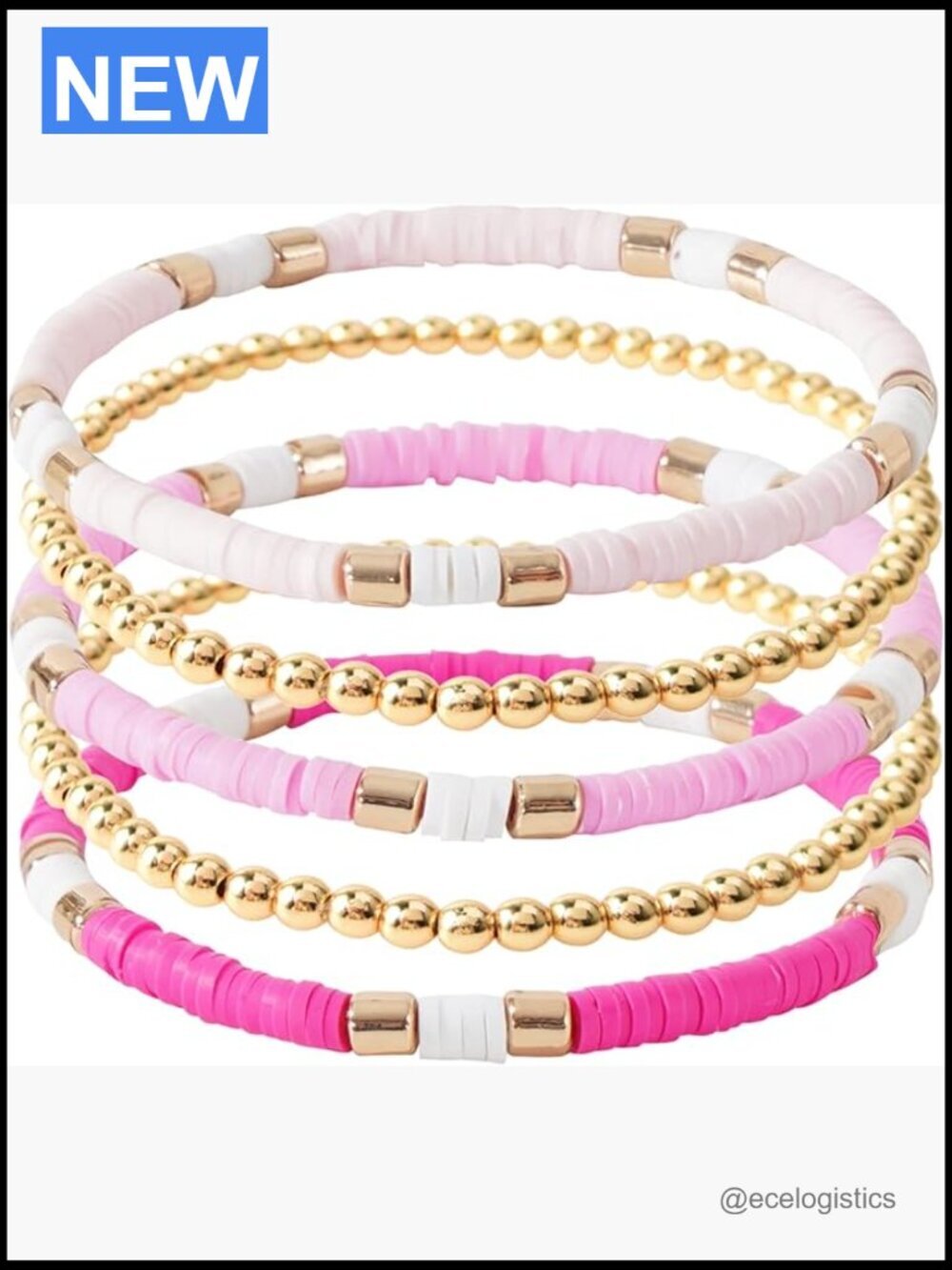 Heishi Clay Bead Stretch Bracelets Set Stackable Bohemian Gold Layering